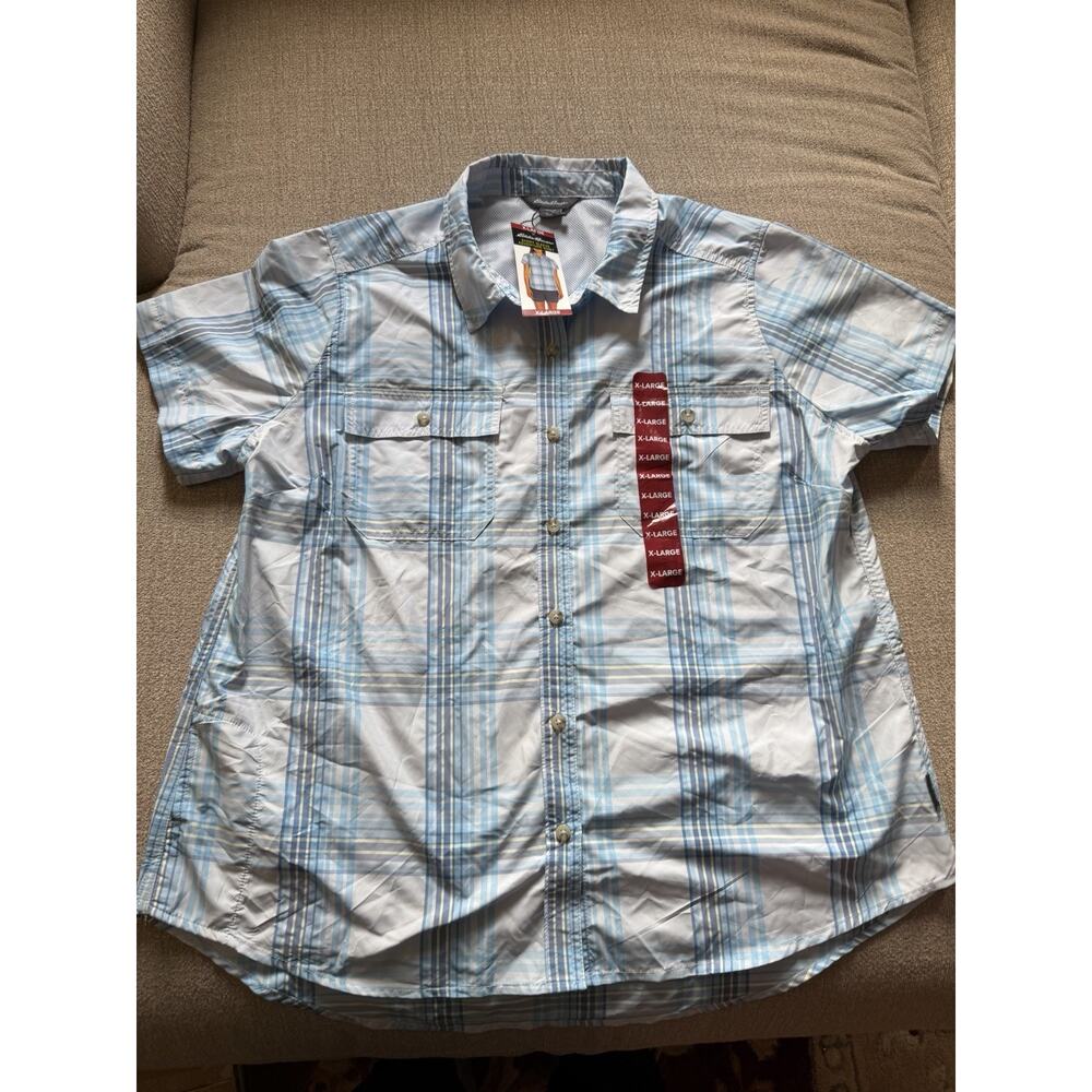 Eddie Bauer Women's Short Sleeve Adventure Shirt AncientWater Plaid XL